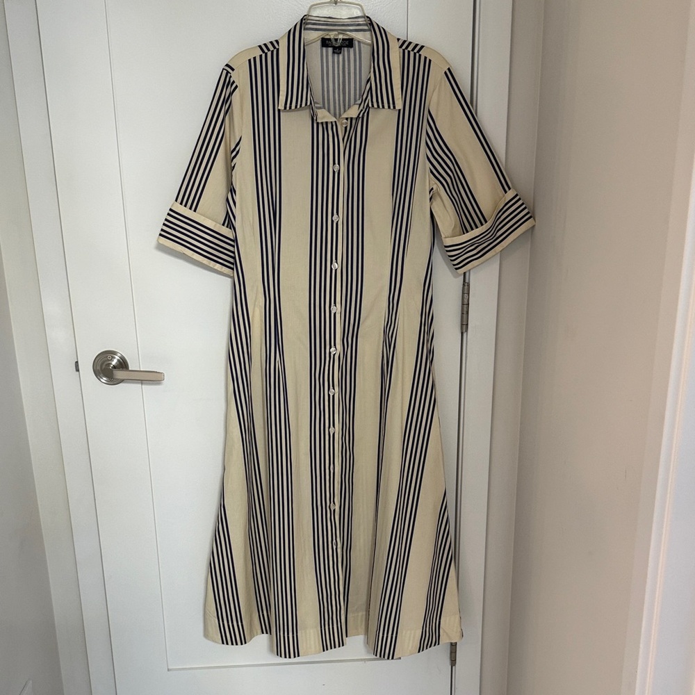 Rachel Zoe Navy and Cream Striped 1/2 Sleeve Dress